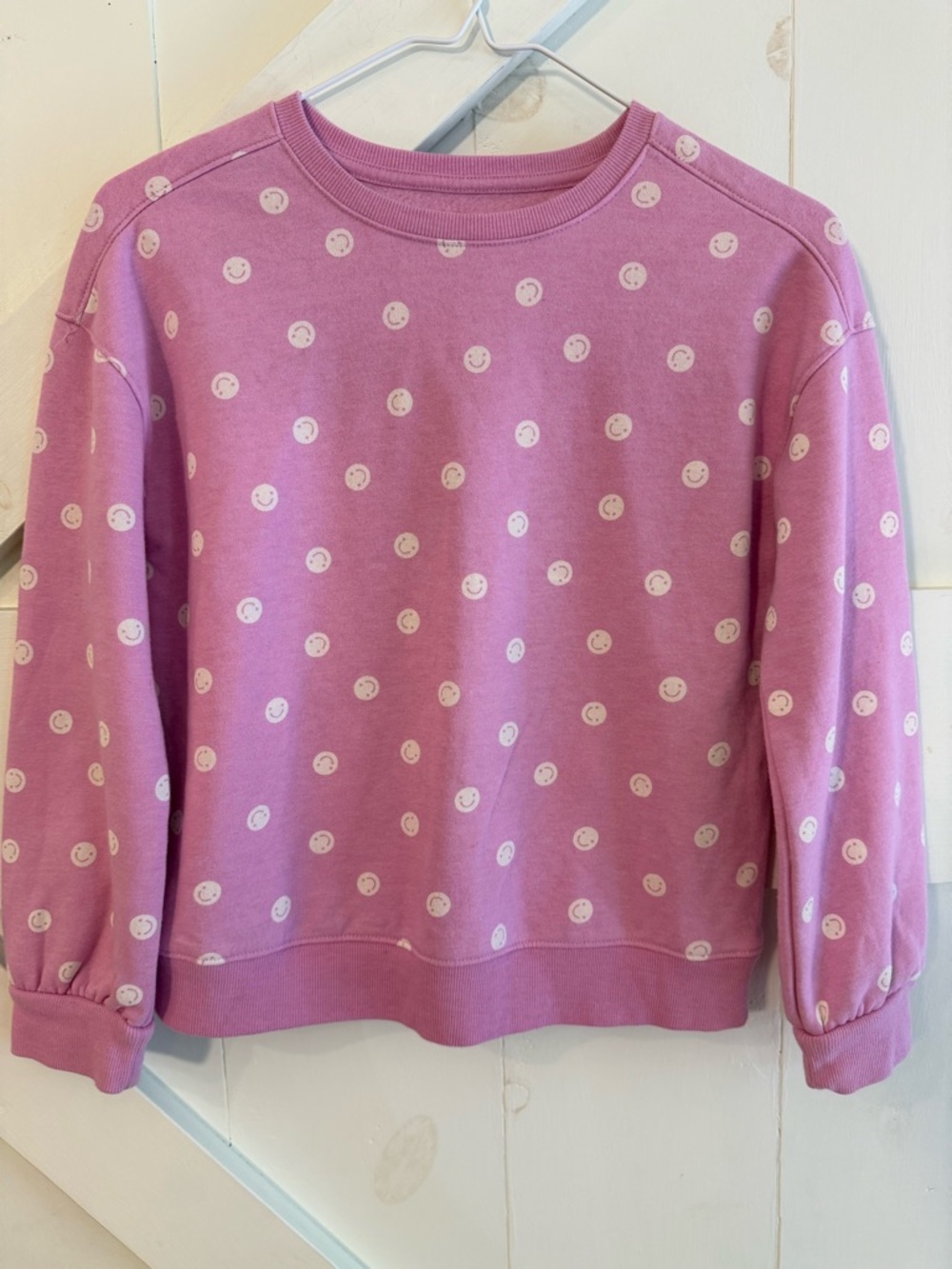 Cat & Jack Girls L 10/12 Pink Smiley Face Crewneck Sweatshirt Pullover